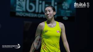Michelle Li (Kanada) saat tampil di ajang Blibli Indonesia Open 2019 BWF World Tour Super 1000.