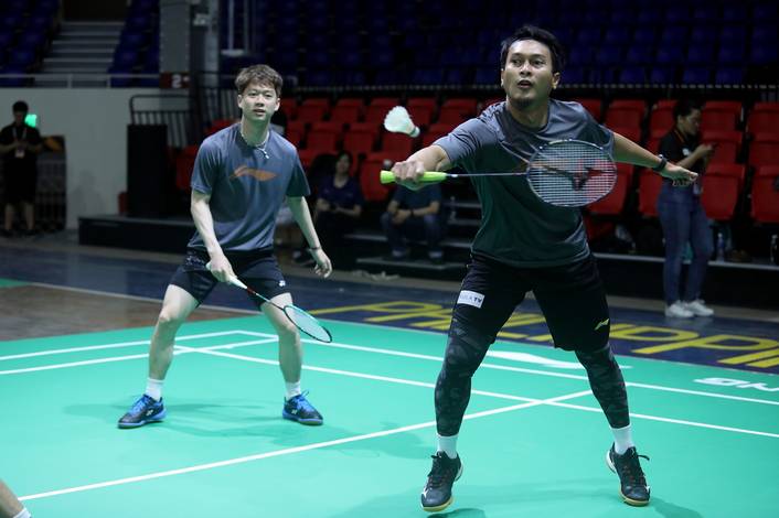 Mohammad Ahsan dan Kevin Sanjaya Sukamuljo (Indonesia) saat berlatih. Mohammad Ahsan dan Kevin Sanjaya Sukamuljo (Indonesia) saat berlatih.