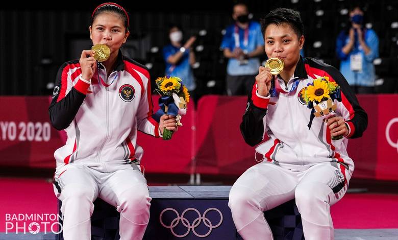 Ganda putri Indonesia peraih medali emas Olimpiade Tokyo 2020, Greysia Polii/Apriyani Rahayu. (Foto: BADMINTONPHOTO - Shi Tang) Ganda putri Indonesia peraih medali emas Olimpiade Tokyo 2020, Greysia Polii/Apriyani Rahayu. (Foto: BADMINTONPHOTO - Shi Tang)