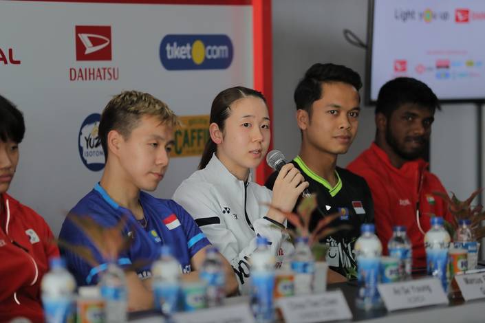 Wakana Nagahara (Jepang) saat sesi tanya jawab konfrensi pers Daihatsu Indonesia Masters 2020 BWF World Tour Super 500. Wakana Nagahara (Jepang) saat sesi tanya jawab konfrensi pers Daihatsu Indonesia Masters 2020 BWF World Tour Super 500.