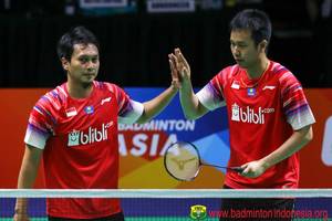 Selebrasi Hendra Setiawan/Mohammad Ahsan (Indonesia).