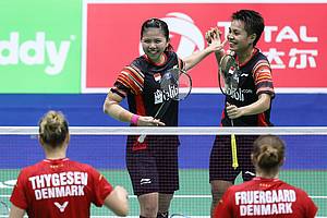 Selebrasi kemenangan Greysia Polii/Apriyani Rahayu (Indonesia).