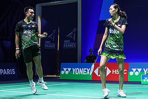 Selebrasi kemenangan Hafiz Faizal/Gloria Emanuelle Widjaja (Indonesia).