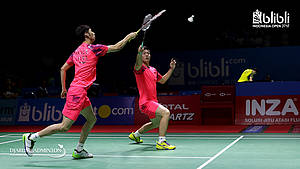 Han Chengkai/Zhou Haodong saat tampil di Blibli Indonesia Open 2018 BWF World Tour Super 1000.