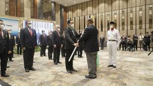 Ketua Umum PP PBSI periode 2020-2024, Agung Firman Sampurna berserta seluruh jajarannya resmi dilantik, Jumat (9/4). (Foto: PP PBSI)