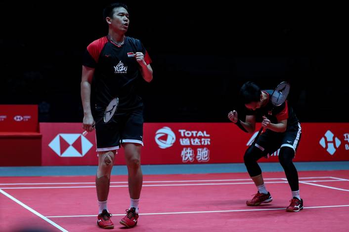 Selebrasi kemenangan Hendra Setiawan/Mohammad Ahsan (Indonesia). Selebrasi kemenangan Hendra Setiawan/Mohammad Ahsan (Indonesia).