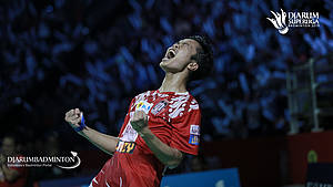 Selebrasi Anthony Sinisuka Ginting (Indonesia).