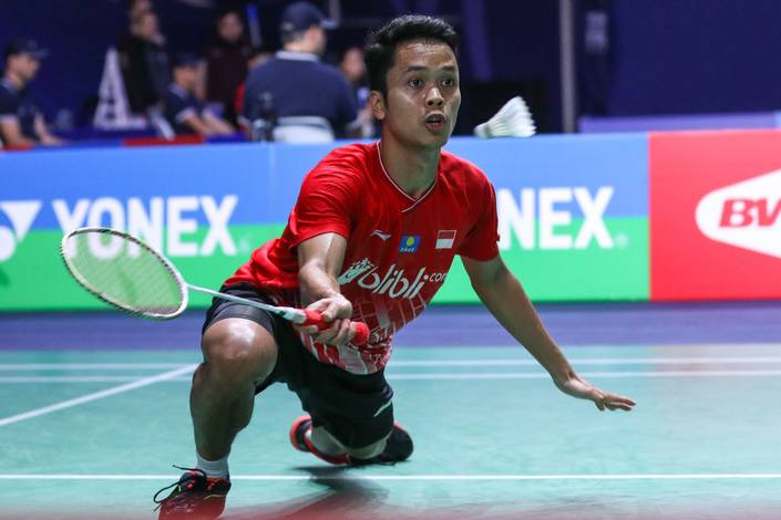 Anthony Sinisuka Ginting (Indonesia) menghadang serangan. Anthony Sinisuka Ginting (Indonesia) menghadang serangan.