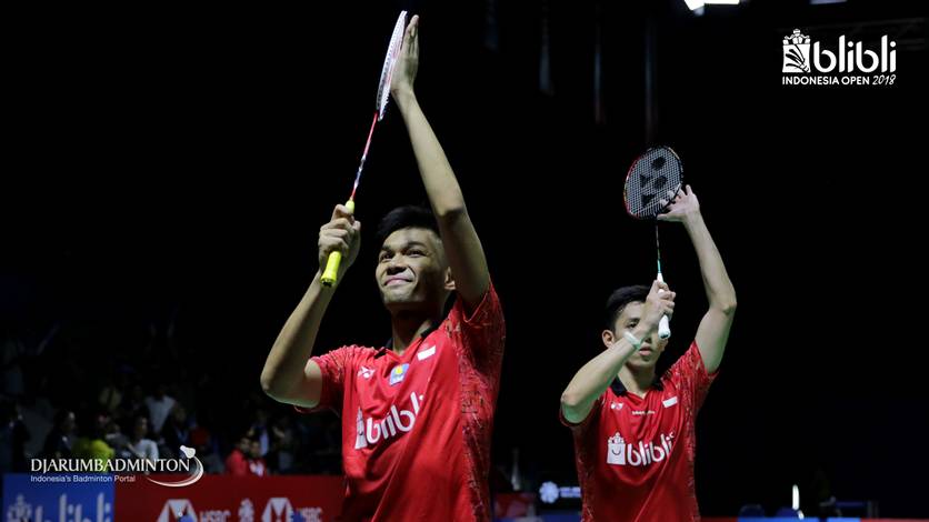 Fajar Alfian/Muhammad Rian Ardianto saat tampil di kejuaraan Blibli Indonesia Open 2018 BWF World Tour Super 1000. Fajar Alfian/Muhammad Rian Ardianto saat tampil di kejuaraan Blibli Indonesia Open 2018 BWF World Tour Super 1000.
