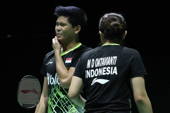 Ekspresi kekecewaan Praveen Jordan/Melati Daeva Oktavianti (Indonesia). Ekspresi kekecewaan Praveen Jordan/Melati Daeva Oktavianti (Indonesia).
