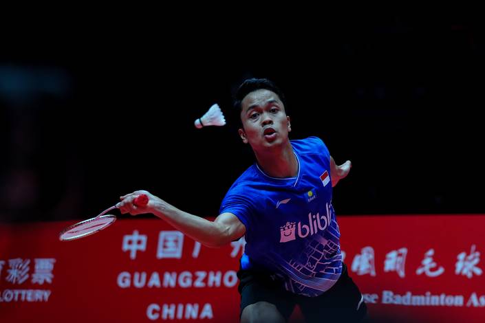 Anthony Sinisuka Ginting (Indonesia) bersiap menghadang serangan. Anthony Sinisuka Ginting (Indonesia) bersiap menghadang serangan.