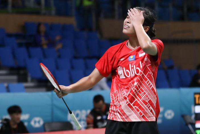 Ekspresi kekecewaan Gregoria Mariska Tunjung (Indonesia). (Foto: PP PBSI) Ekspresi kekecewaan Gregoria Mariska Tunjung (Indonesia). (Foto: PP PBSI)