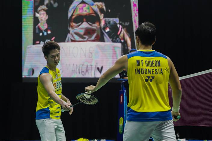 Kevin Sanjaya Sukamuljo/Marcus Fernaldi Gideon (Indonesia) saat tampil pada pertandingan Simulasi Olimpiade Tokyo 2020. (Foto: PP PBSI) Kevin Sanjaya Sukamuljo/Marcus Fernaldi Gideon (Indonesia) saat tampil pada pertandingan Simulasi Olimpiade Tokyo 2020. (Foto: PP PBSI)