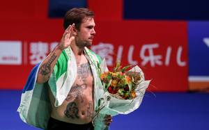 Jan O Jorgensen (Denmark) memberikan salam perpisahan. (Foto: BWF)