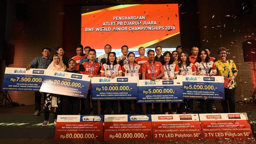Djarum Foundation Guyur Bonus Peraih Medali WJC 2018 (Photo: PB Djarum) Djarum Foundation Guyur Bonus Peraih Medali WJC 2018 (Photo: PB Djarum)