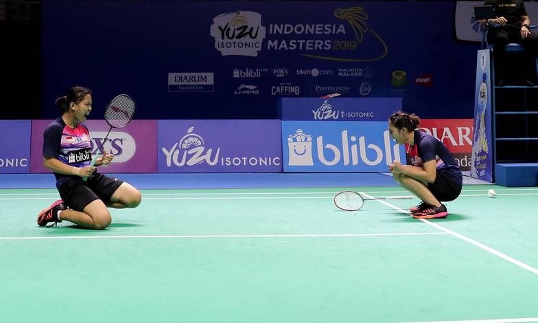 Selebrasi kemenangan Ribka Sugiarto/Siti Fadia Silva Ramadhanti (Indonesia).