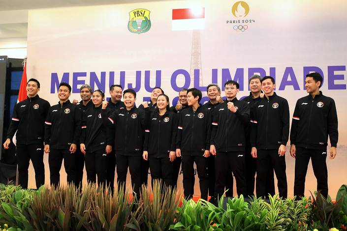 Para pemain dan pelatih bulu tangkis Indonesia pada Olimpiade Paris 2024 (Djarum Badminton) Para pemain dan pelatih bulu tangkis Indonesia pada Olimpiade Paris 2024 (Djarum Badminton)