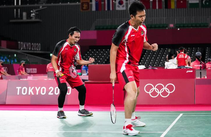 Selebrasi kemenangan Hendra Setiawan/Mohammad Ahsan (Indonesia). (Foto: BADMINTONPHOTO - Shi Tang) Selebrasi kemenangan Hendra Setiawan/Mohammad Ahsan (Indonesia). (Foto: BADMINTONPHOTO - Shi Tang)