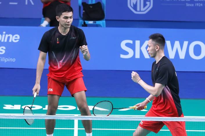 Ekspresi Fajar Alfian/Muhammad Rian Ardianto (Indonesia).