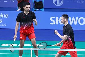 Ekspresi Fajar Alfian/Muhammad Rian Ardianto (Indonesia).