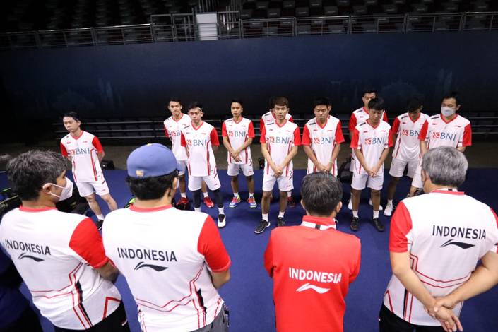 Tim putra Indonesia dalam sesi latihan di Impact Arena, Bangkok, jelang Piala Thomas 2022 (Humas PP PBSI) Tim putra Indonesia dalam sesi latihan di Impact Arena, Bangkok, jelang Piala Thomas 2022 (Humas PP PBSI)