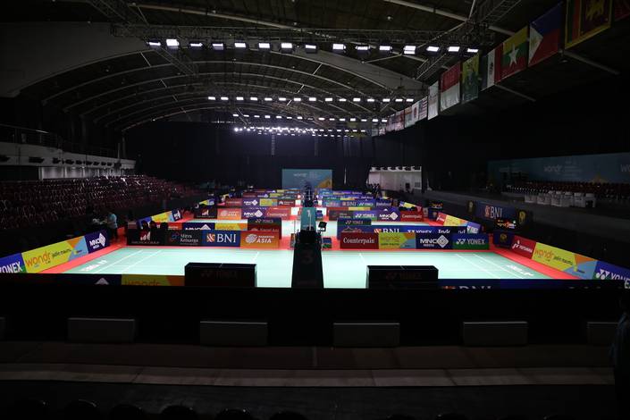 Arena pertandingan Indonesia International Challenge 2024 di Jatim Expo (Humas PP PBSI) Arena pertandingan Indonesia International Challenge 2024 di Jatim Expo (Humas PP PBSI)