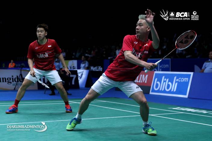Kevin Sanjaya Sukamuljo/Marcus Fernaldi Gideon Saat Berlaga Pada Ajang Indonesia Open 2017. Kevin Sanjaya Sukamuljo/Marcus Fernaldi Gideon Saat Berlaga Pada Ajang Indonesia Open 2017.