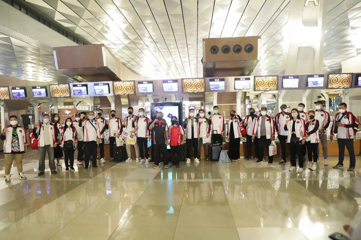 Tim bulutangkis Indonesia saat akan berangkat ke Jepang. (Foto: PP PBSI)