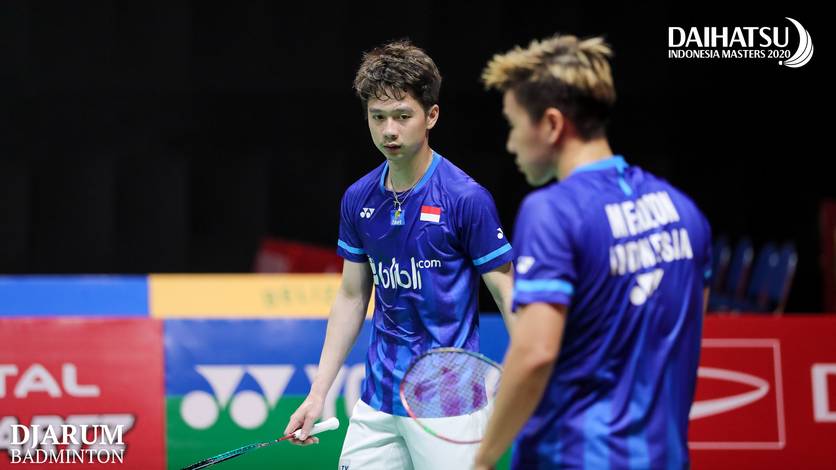 Kevin Sanjaya Sukamuljo/Marcus Fernaldi Gideon (Indonesia) saat tampil di ajang Daihatsu Indonesia Masters 2020 BWF World Tour Super 500. Kevin Sanjaya Sukamuljo/Marcus Fernaldi Gideon (Indonesia) saat tampil di ajang Daihatsu Indonesia Masters 2020 BWF World Tour Super 500.