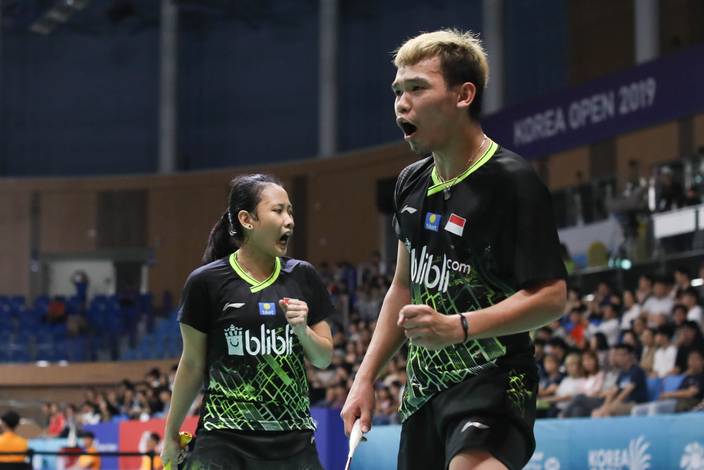 Selebrasi kemenangan Rinov Rivaldy/Pitha Haingtyas Mentari (Indonesia). (Foto: PP PBSI) Selebrasi kemenangan Rinov Rivaldy/Pitha Haingtyas Mentari (Indonesia). (Foto: PP PBSI)