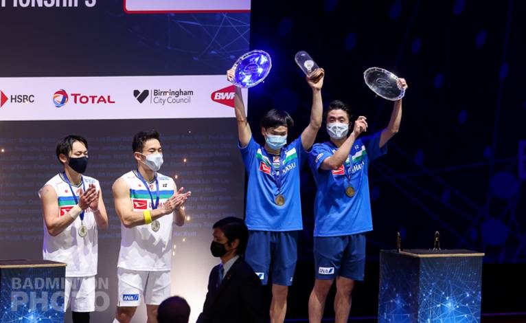 Ganda putra Jepang, Hiroyuki Endo/Yuta Watanabe (kanan) kembali menjuaraan All England. (Copyright: Badmintonphoto | Courtesy of BWF) Ganda putra Jepang, Hiroyuki Endo/Yuta Watanabe (kanan) kembali menjuaraan All England. (Copyright: Badmintonphoto | Courtesy of BWF)