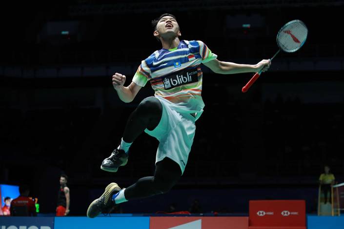 Selebrasi kemenangan Jonatan Christie (Indonesia). Selebrasi kemenangan Jonatan Christie (Indonesia).