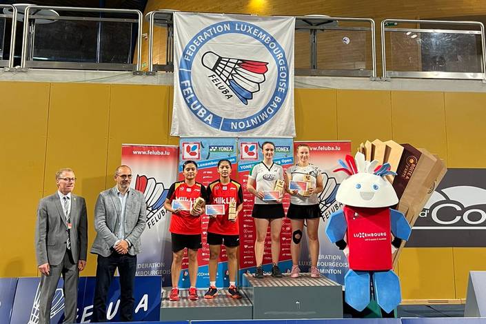 Podium juara dan runner-up nomor ganda putri Luxembourg Open 2022 (PB Djarum) Podium juara dan runner-up nomor ganda putri Luxembourg Open 2022 (PB Djarum)