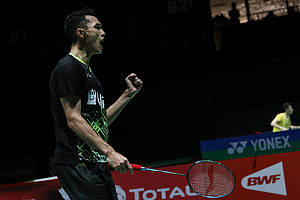 Selebrasi Jonatan Christie (Indonesia).