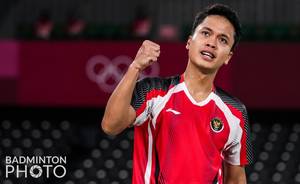 Selebrasi Anthony Sinisuka Ginting (Indonesia). (Foto: BADMINTONPHOTO - Shi Tang)