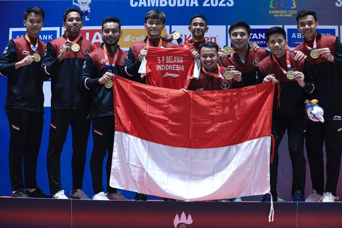 Indonesia raih medali emas beregu putra SEA Games Kamboja 2023 (Humas PP PBSI) Indonesia raih medali emas beregu putra SEA Games Kamboja 2023 (Humas PP PBSI)