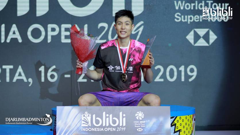 Chou Tien Chen (Taiwan) the winner of the Men’s Singles event of Blibli Indonesia Open 2019. Chou Tien Chen (Taiwan) the winner of the Men’s Singles event of Blibli Indonesia Open 2019.