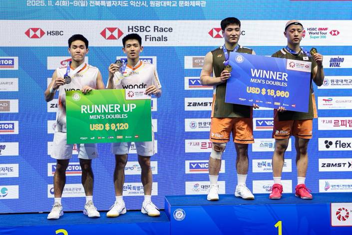 Raymond Indra/Nikolaus Joaquin & Lee Jongmin/Wang Chan (Humas PP PBSI)