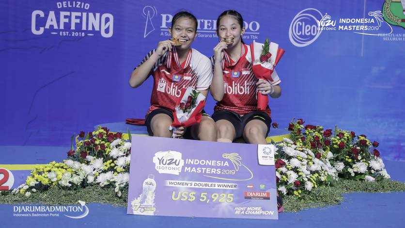 Ribka Sugiarto/Siti Fadia Silva Ramadhanti (Indonesia) saat menjuarai Indonesia Masters 2019 BWF Tour Super 100. Ribka Sugiarto/Siti Fadia Silva Ramadhanti (Indonesia) saat menjuarai Indonesia Masters 2019 BWF Tour Super 100.