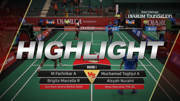 M Fachrikar Adma P/Brigita Marcelia Rumambi (Jaya Raya Jakarta/Berkat Abadi) VS Muchamad Taghjul Arifin Billah/Aisyah Nuraini (Bayu Kencana/FIFA BC)