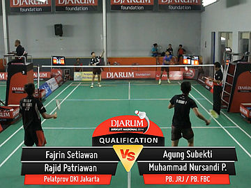 Fajrin Setiawan/Rajid Patriawan (Pelatprov DKI Jakarta) VS Agung Subekti/Muhammad Nursandi Praharsa (PB. Jaya Raya Jakarta/PB. Focus Badminton Club)